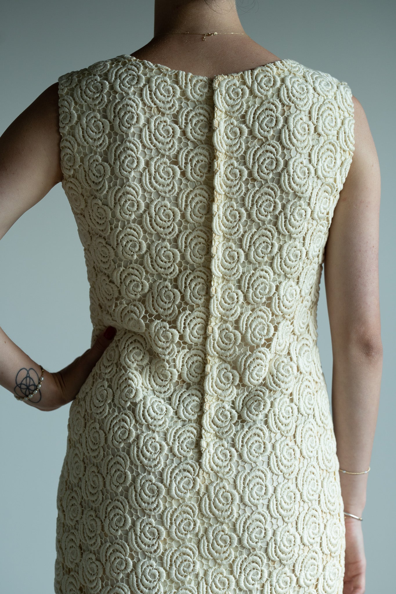 Vintage 60s Silk Lace Bridal Shift Dress