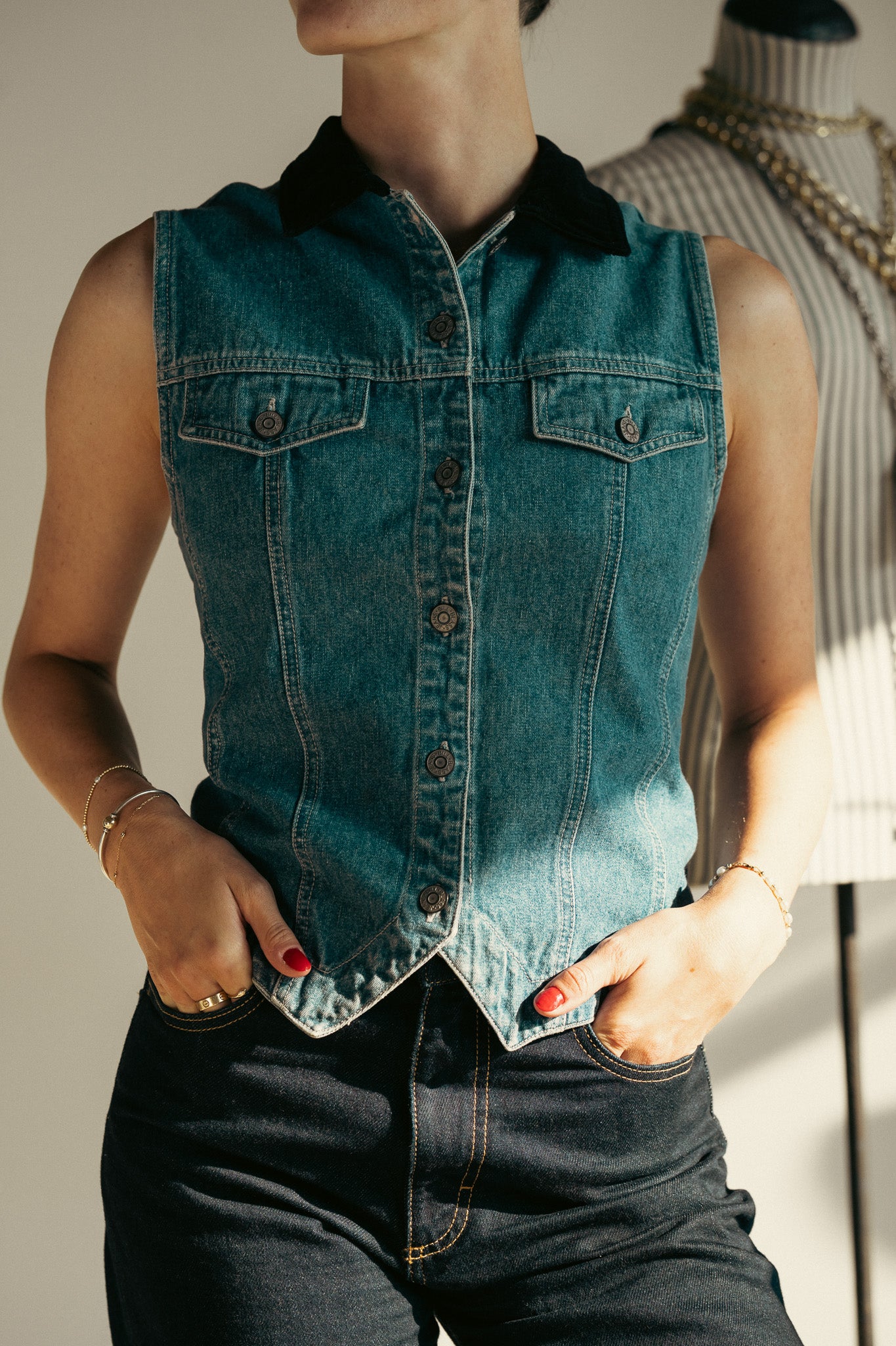 Vintage Bill Blass Denim Vest Dark Wash