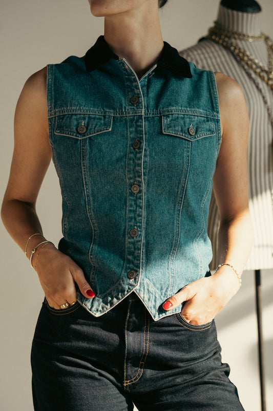 Vintage Bill Blass Denim Vest Dark Wash