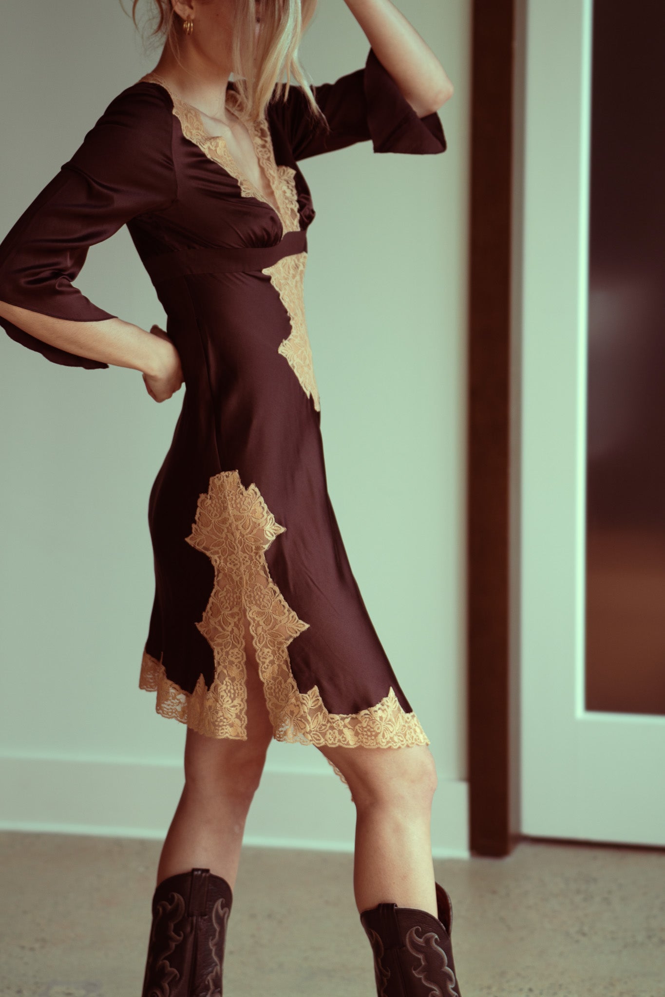 Y2K Silk & Lace Angel Wing Slip Dress