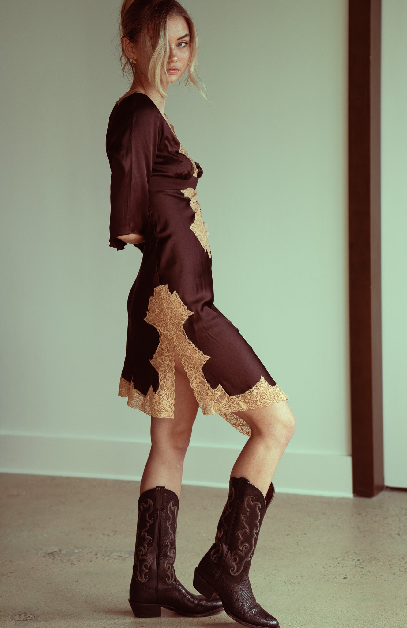 Y2K Silk & Lace Angel Wing Slip Dress