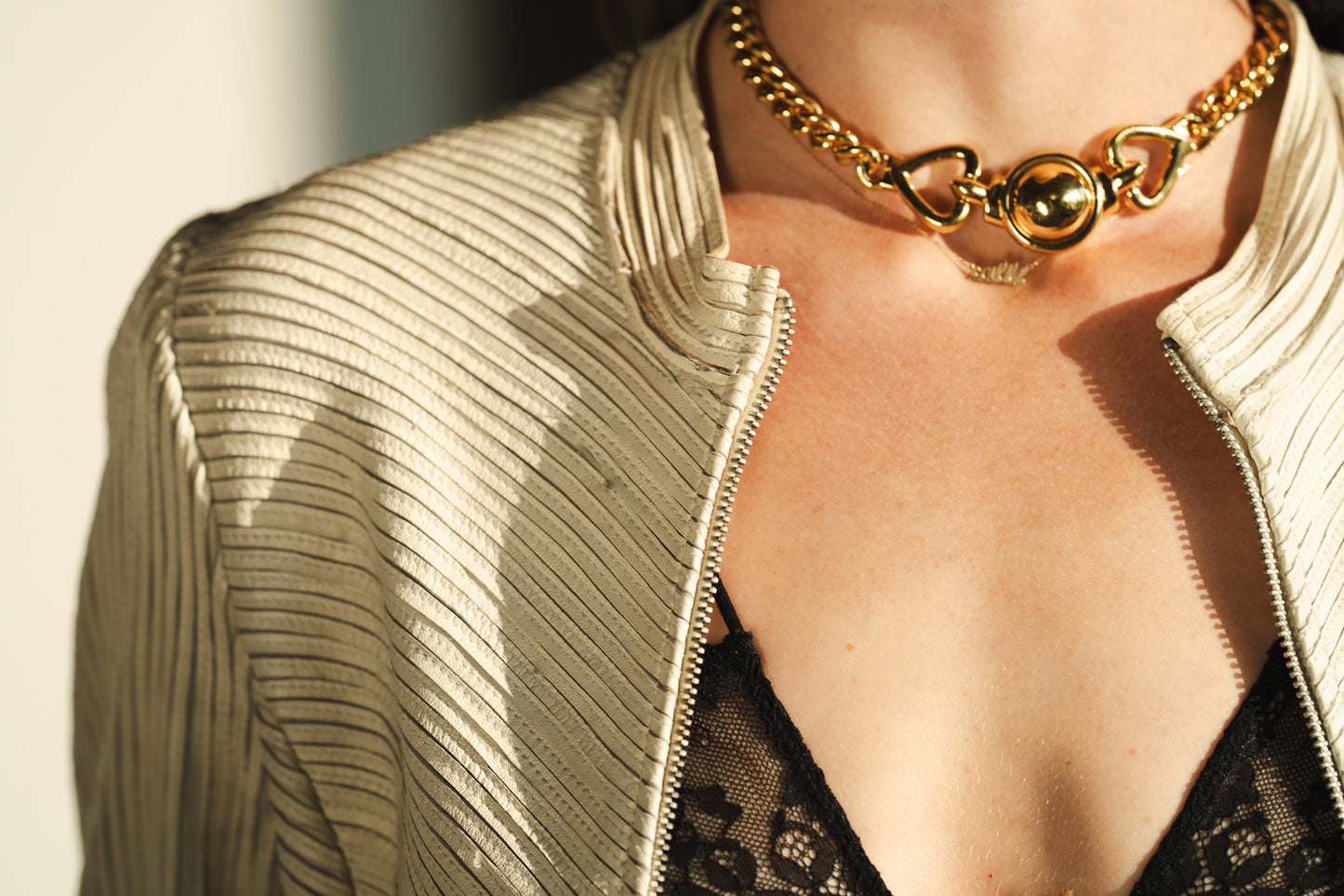 Vintage Y2K Chevron Bone Leather Jacket