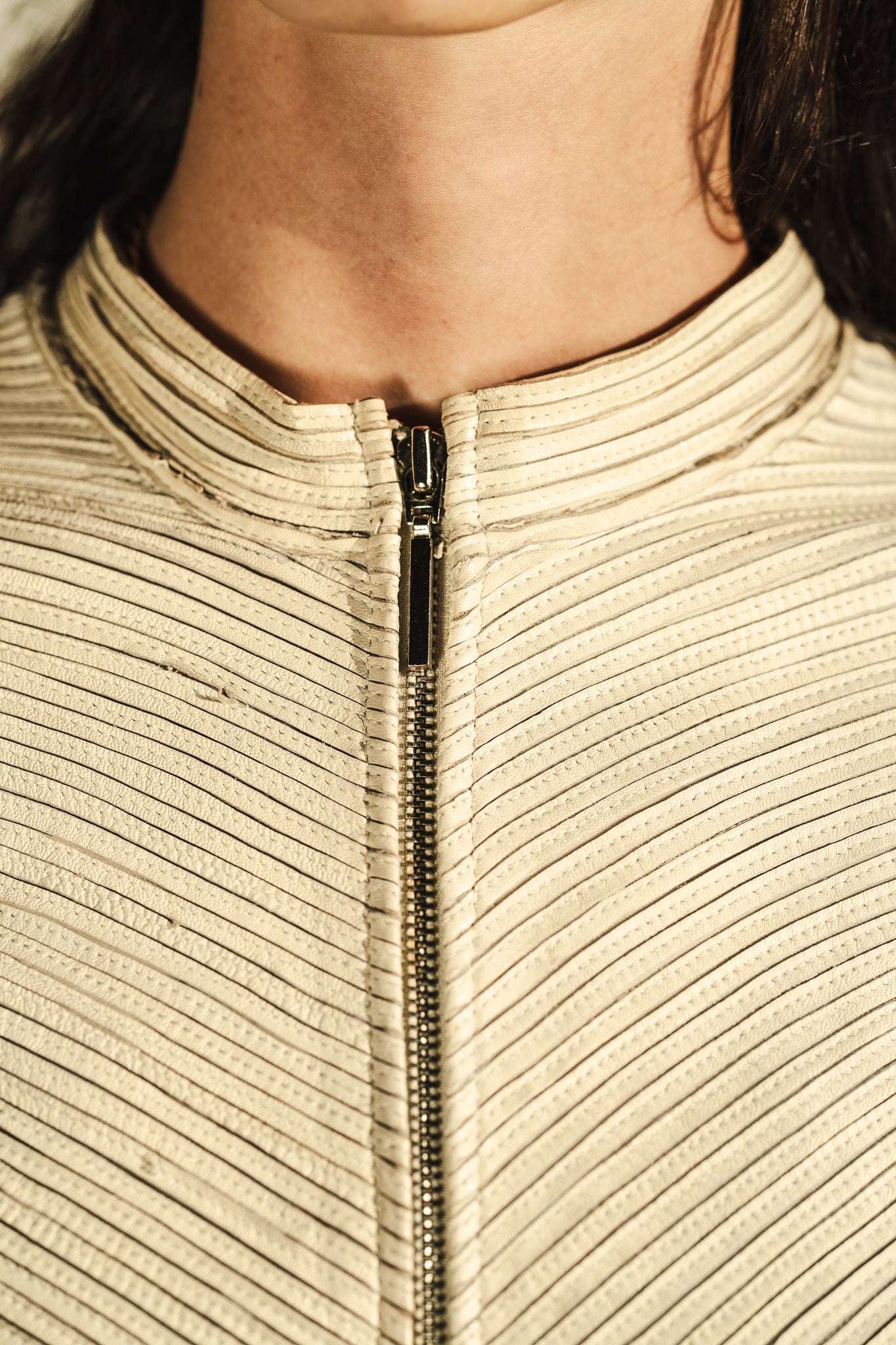 Vintage Y2K Chevron Bone Leather Jacket