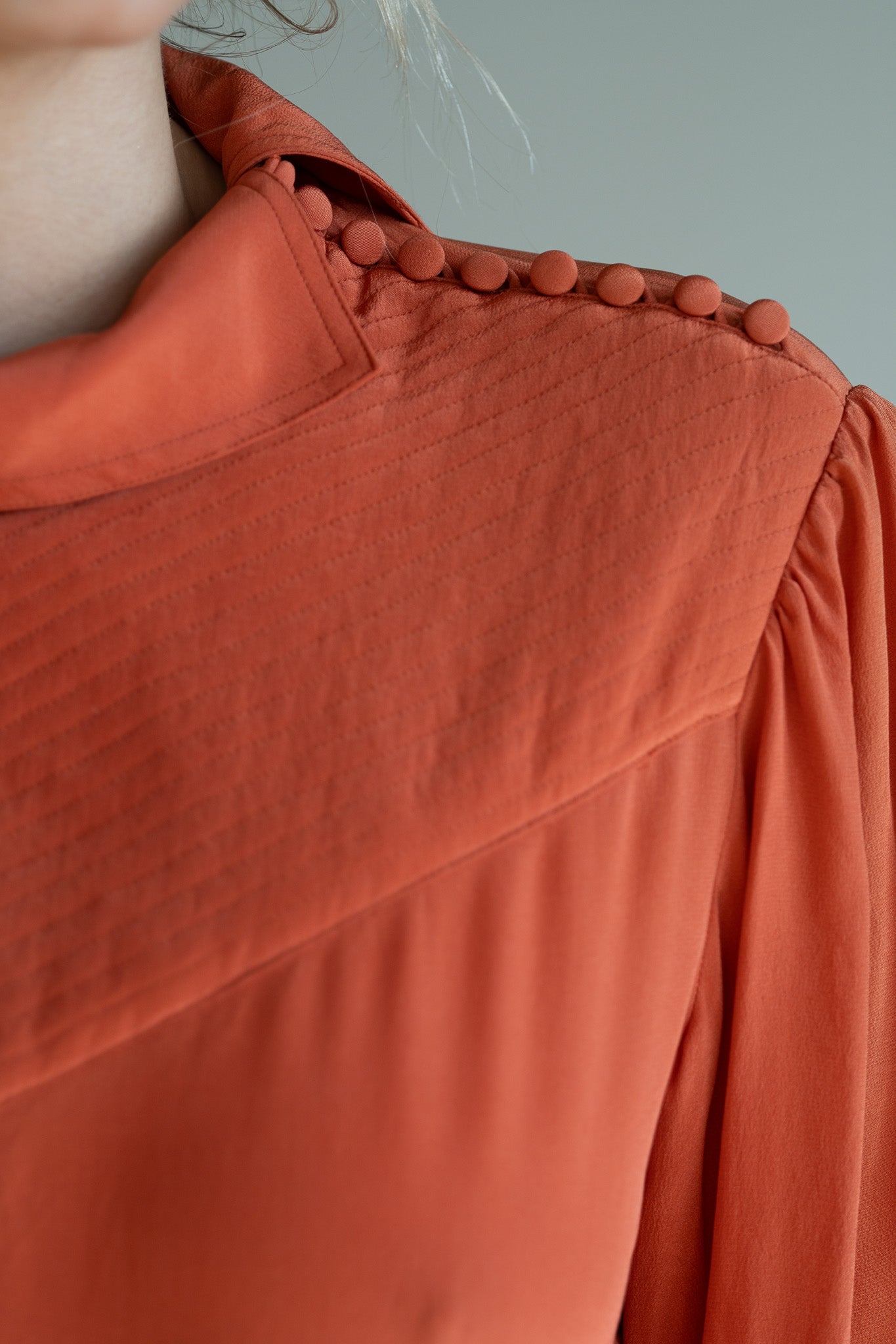 Vintage 80s Silk Blouse Shoulder Button Detail