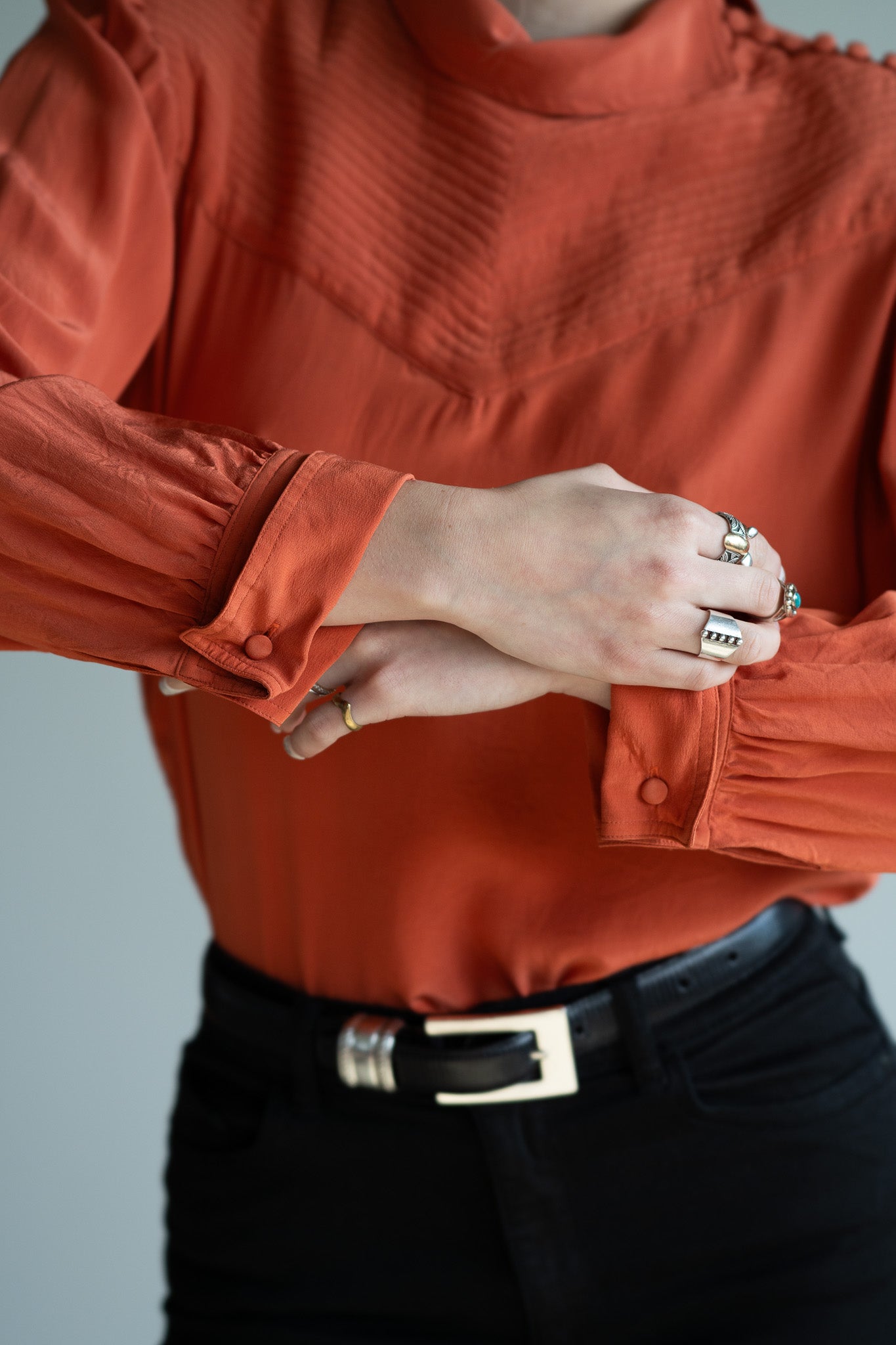 Vintage 80s Silk Blouse Shoulder Button Detail