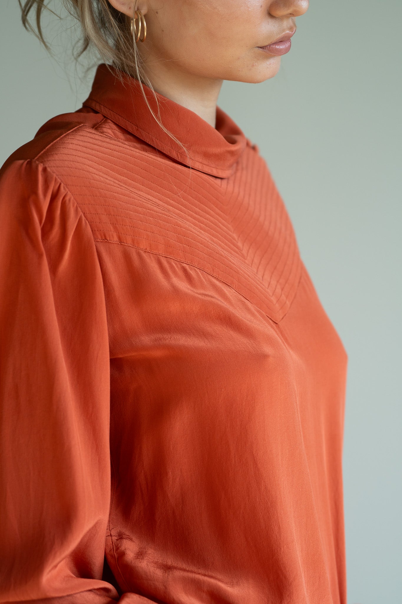 Vintage 80s Silk Blouse Shoulder Button Detail