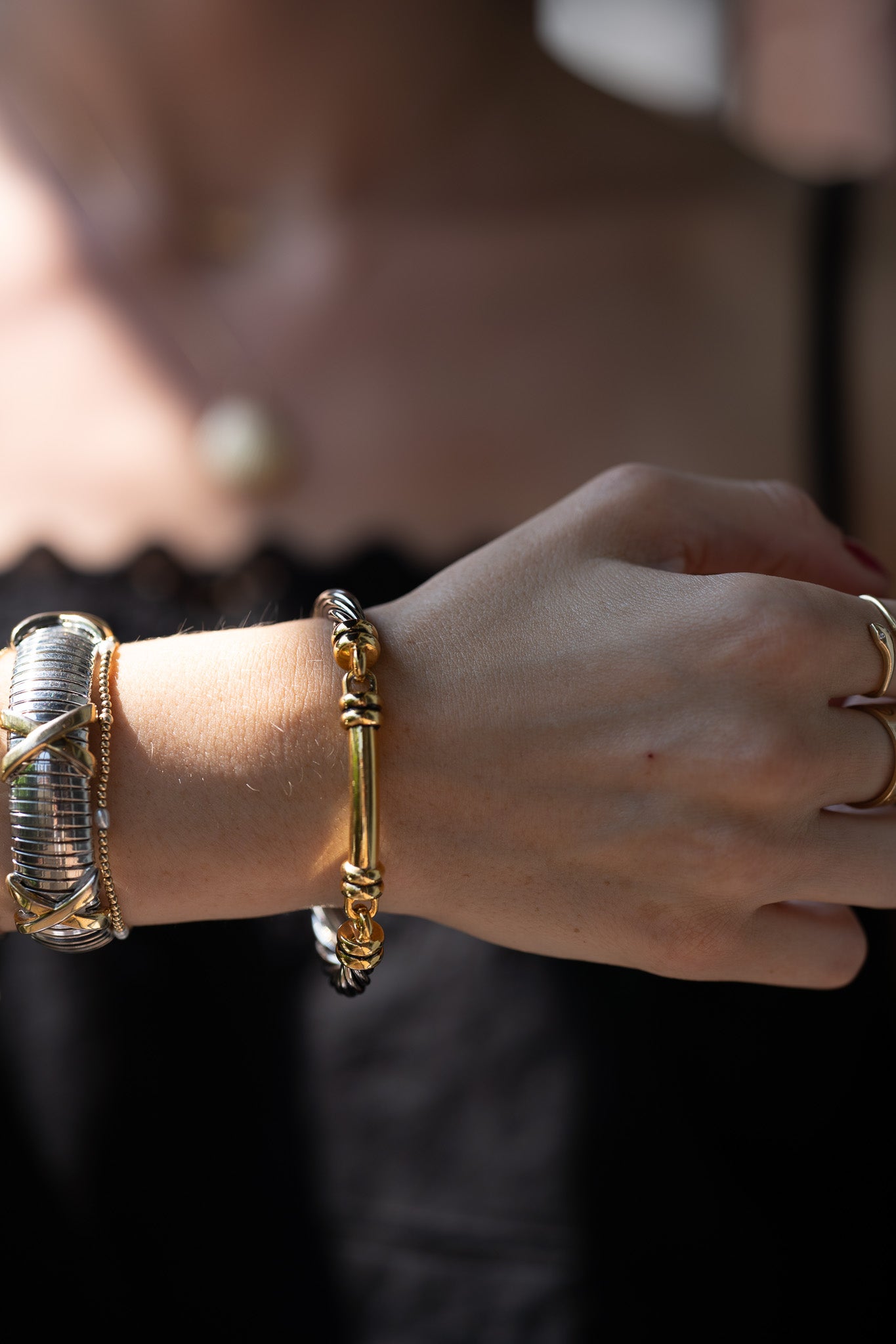 Two Tone Twisted Clasp Cuff Bangle Set