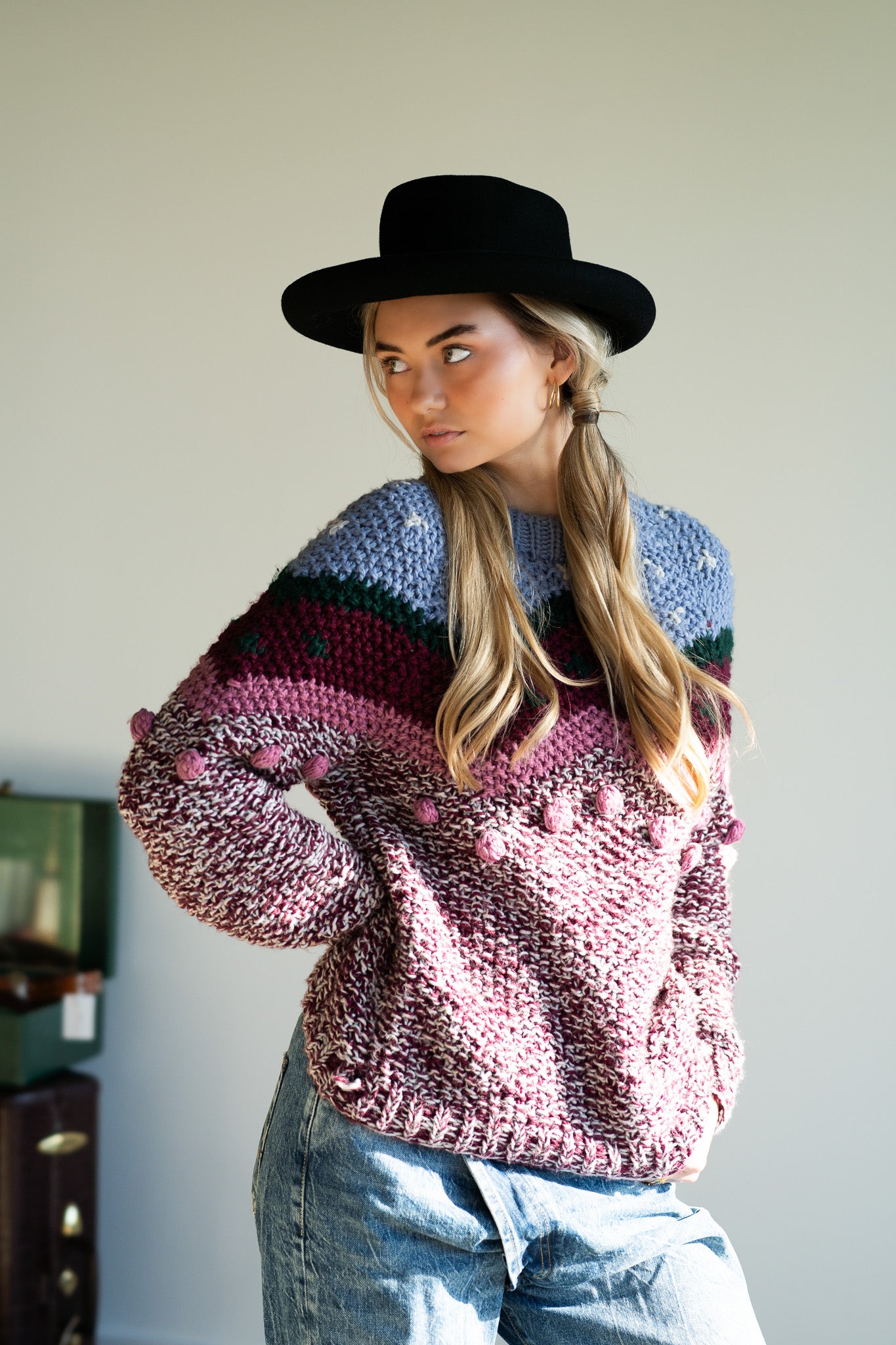 Vintage 70s Hand-Knit Multi-Tone Chunky Sweater