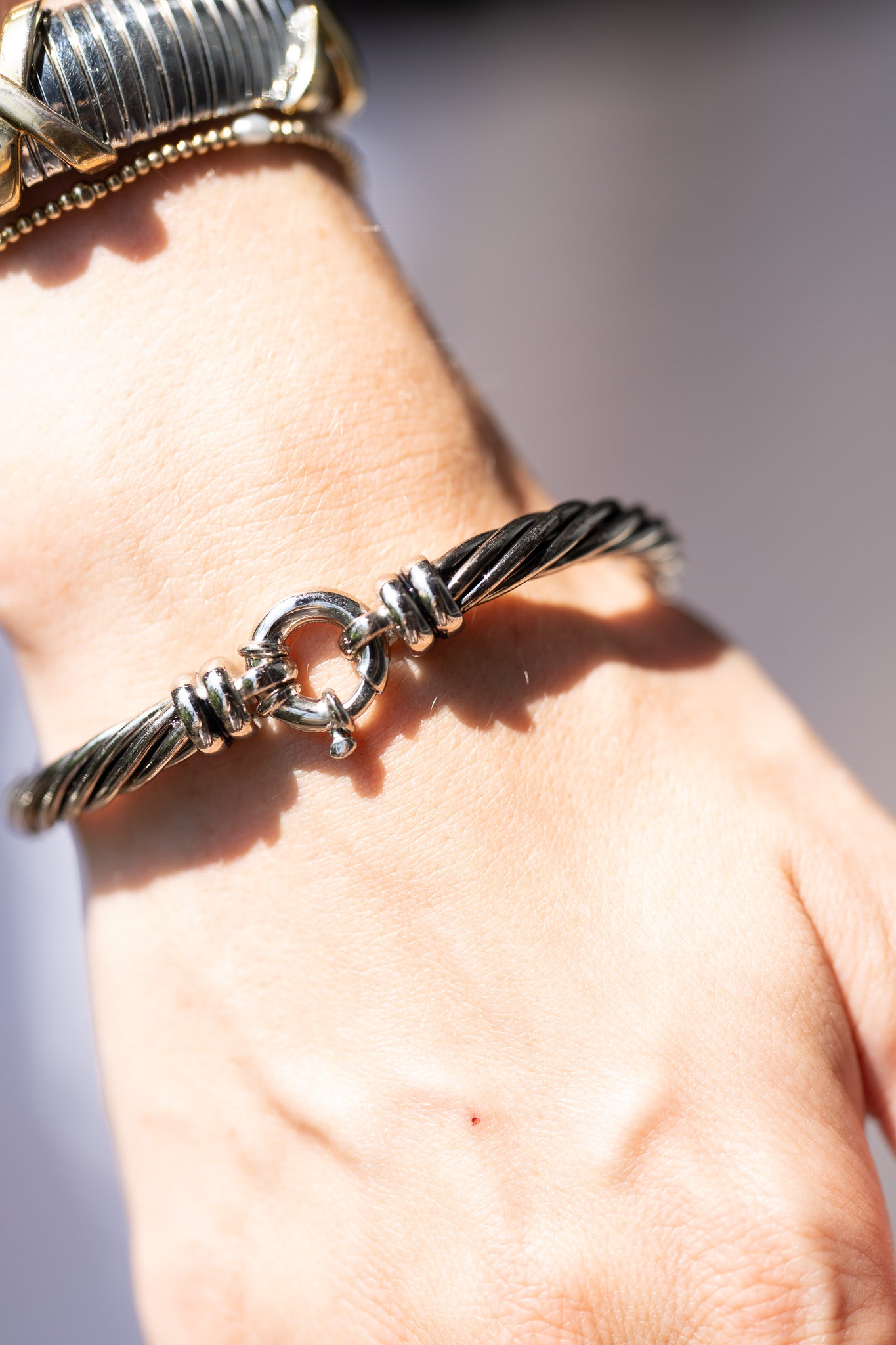 Two Tone Twisted Clasp Cuff Bangle Set