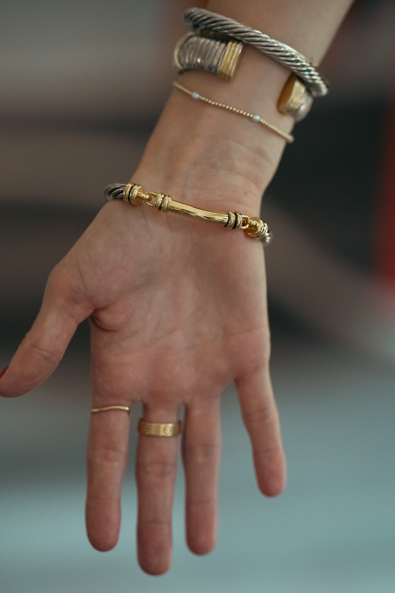 Two Tone Twisted Clasp Cuff Bangle Set