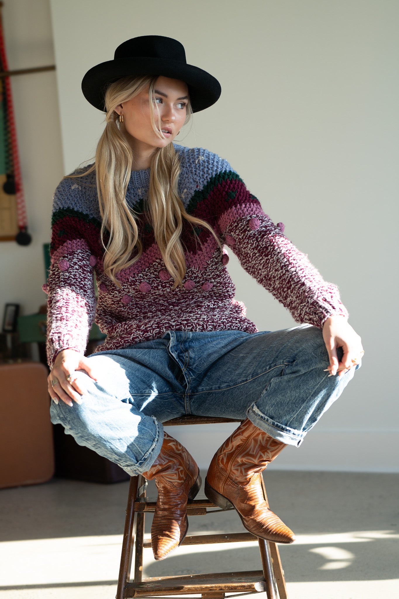 Vintage 70s Hand-Knit Multi-Tone Chunky Sweater