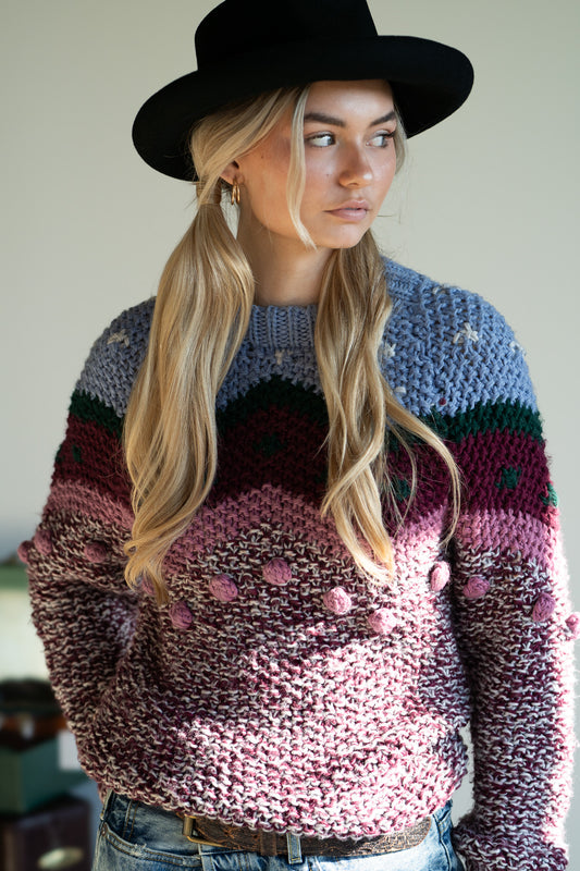 Vintage 70s Hand-Knit Multi-Tone Chunky Sweater