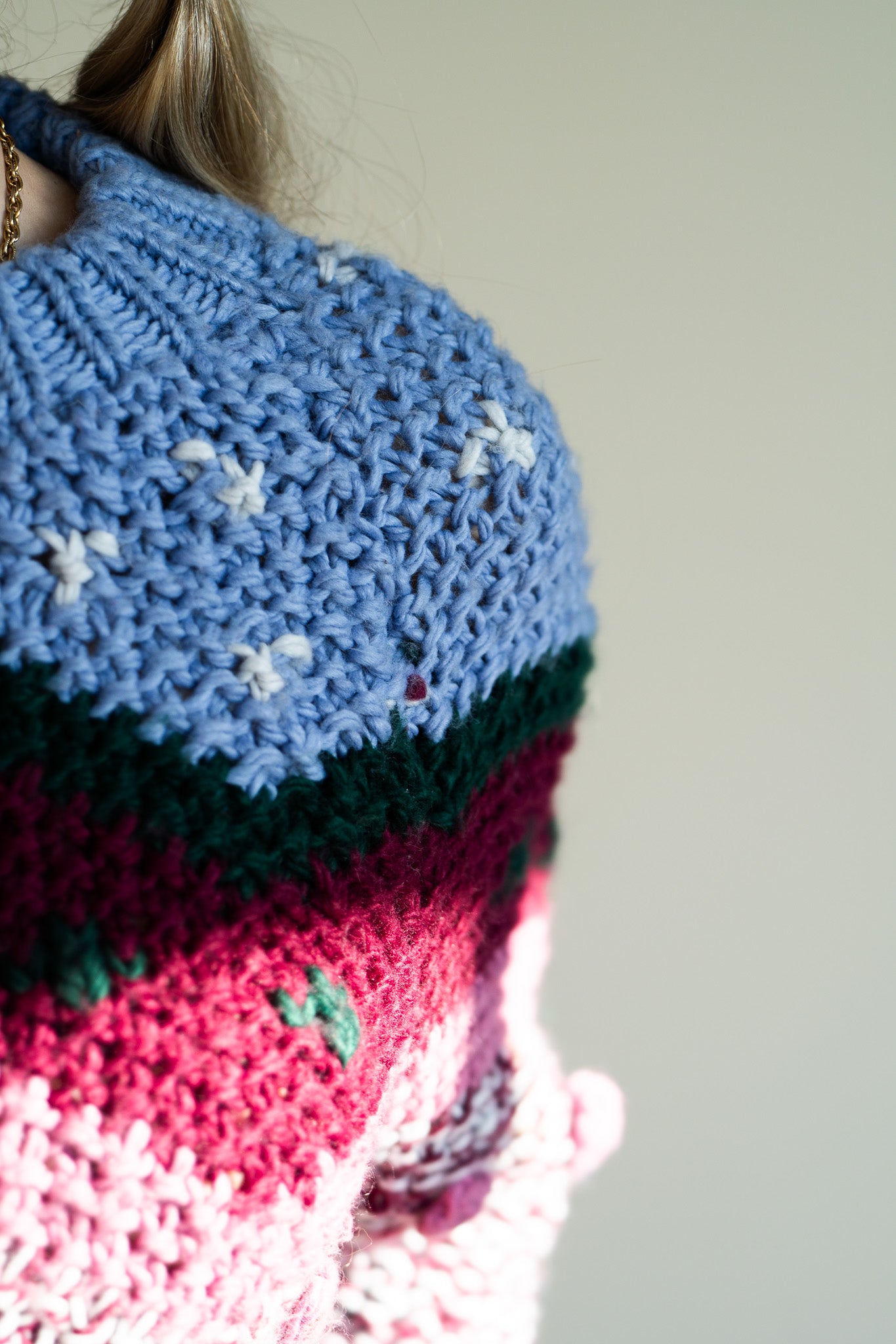 Vintage 70s Hand-Knit Multi-Tone Chunky Sweater