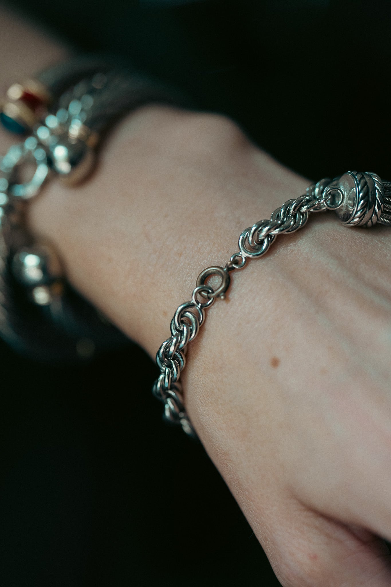 Vintage Silver Rope Chain Tassel Bracelet