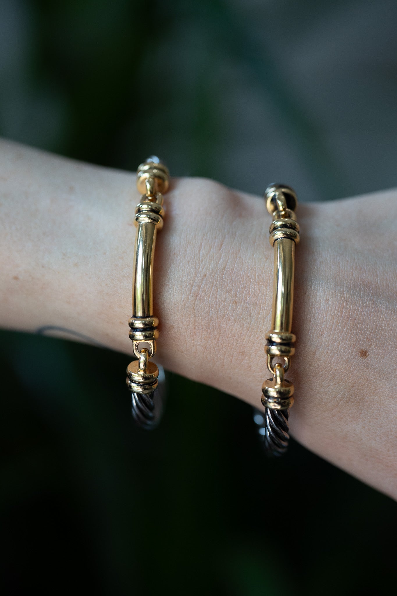 Two Tone Twisted Clasp Cuff Bangle Set