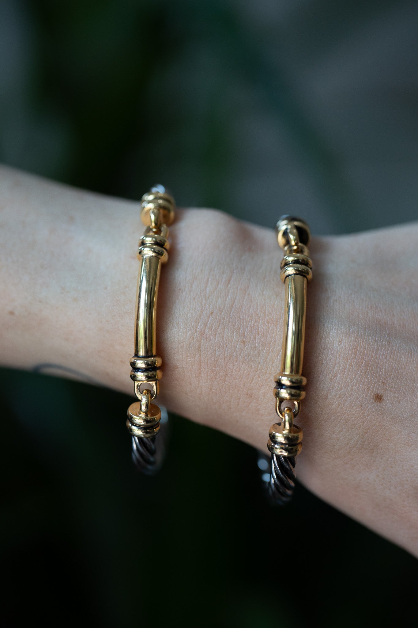 Two Tone Twisted Clasp Cuff Bangle Set