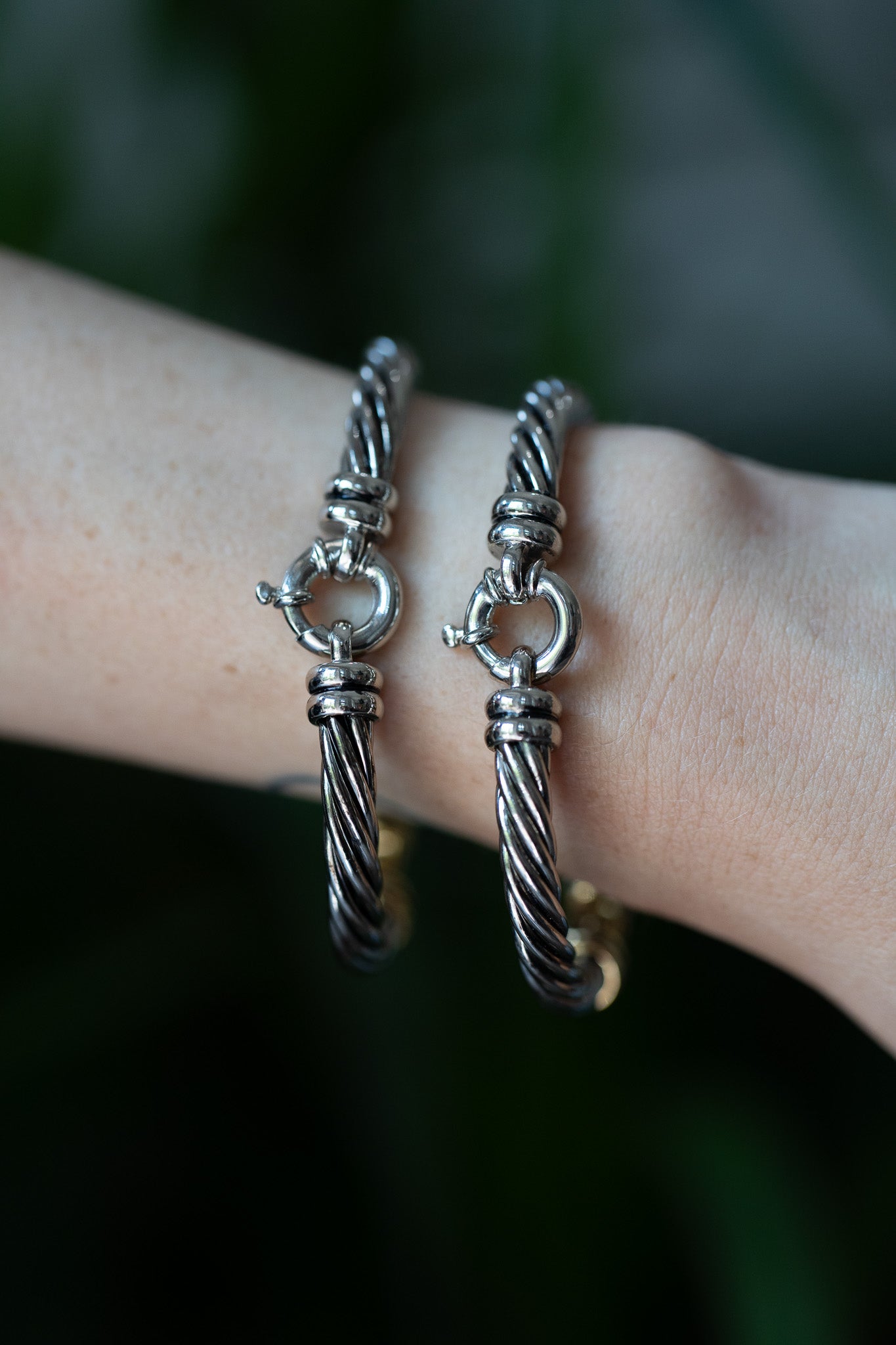 Two Tone Twisted Clasp Cuff Bangle Set