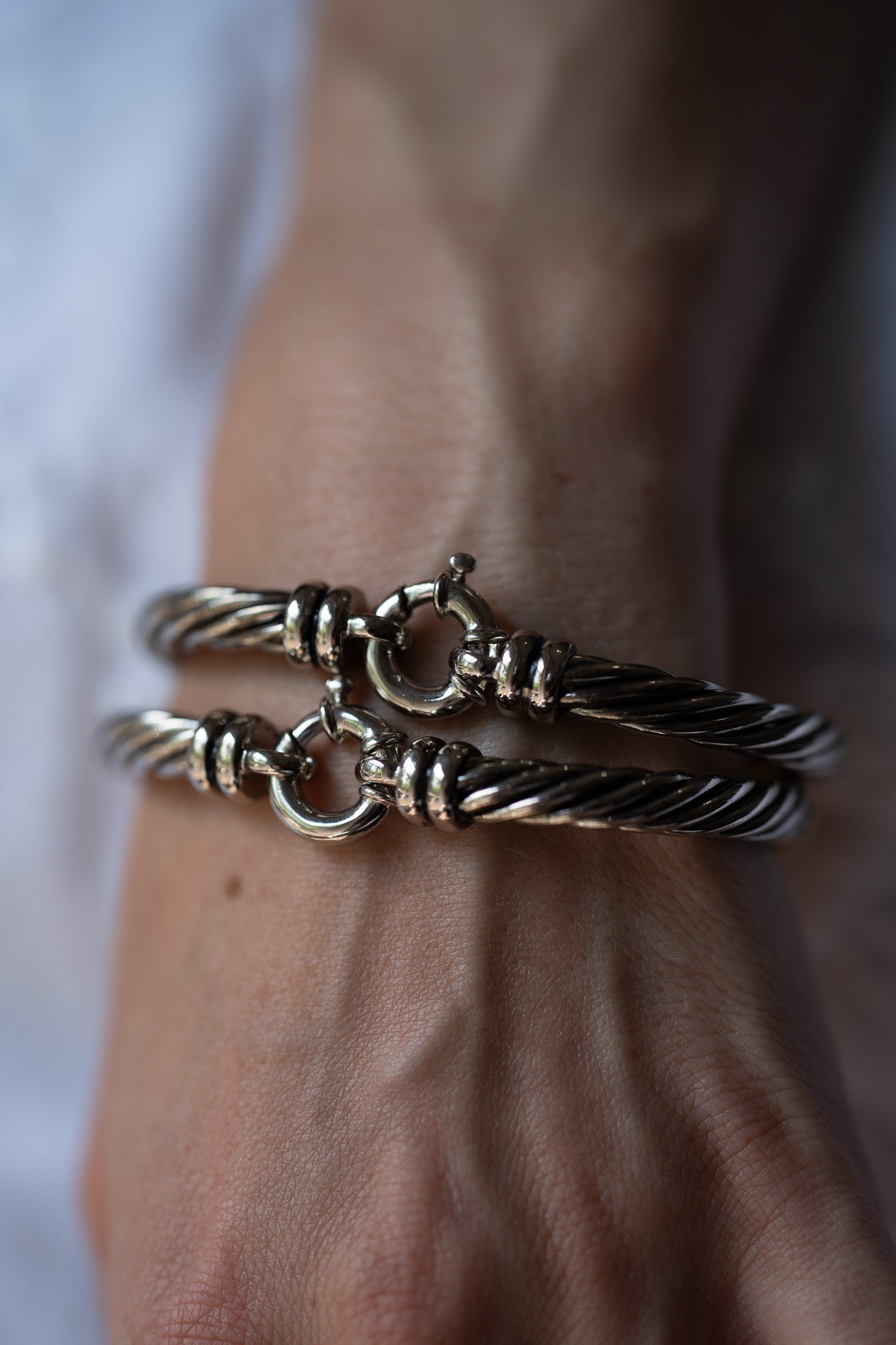 Two Tone Twisted Clasp Cuff Bangle Set