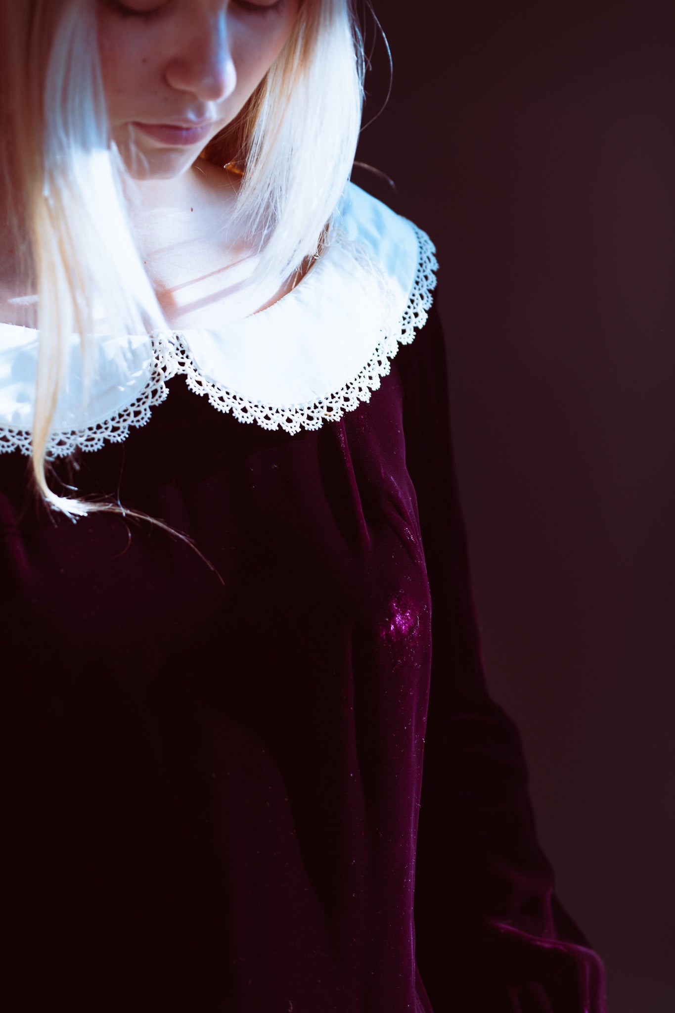 Vintage 60s Gothic Velvet Mini Dress w/ Peter Pan Collar