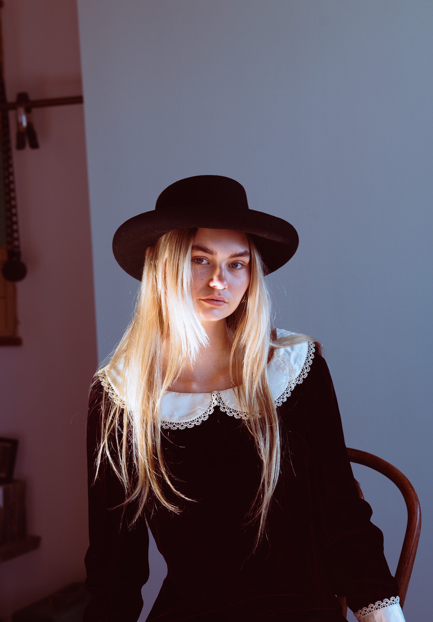 Vintage 60s Gothic Velvet Mini Dress w/ Peter Pan Collar