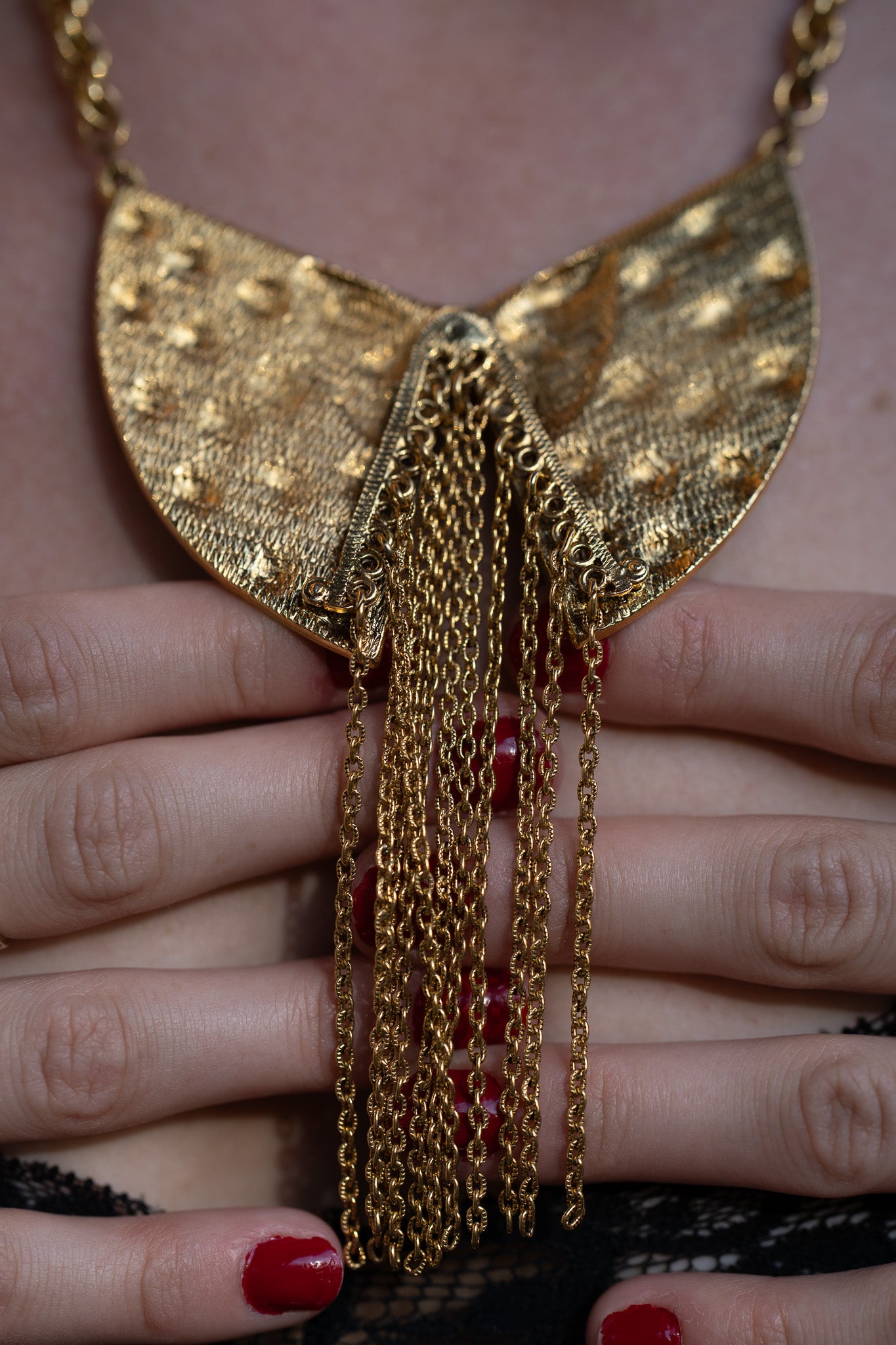 Vintage Butterfly Enamel Necklace w/ Fringe