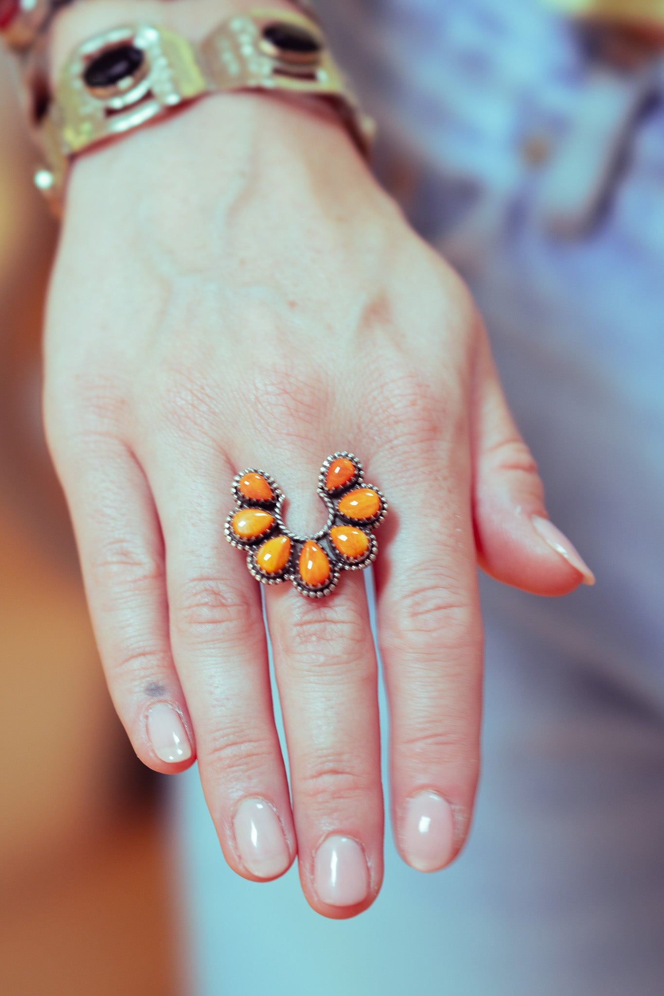 Sterling Silver Spiny Oyster Navajo Ring