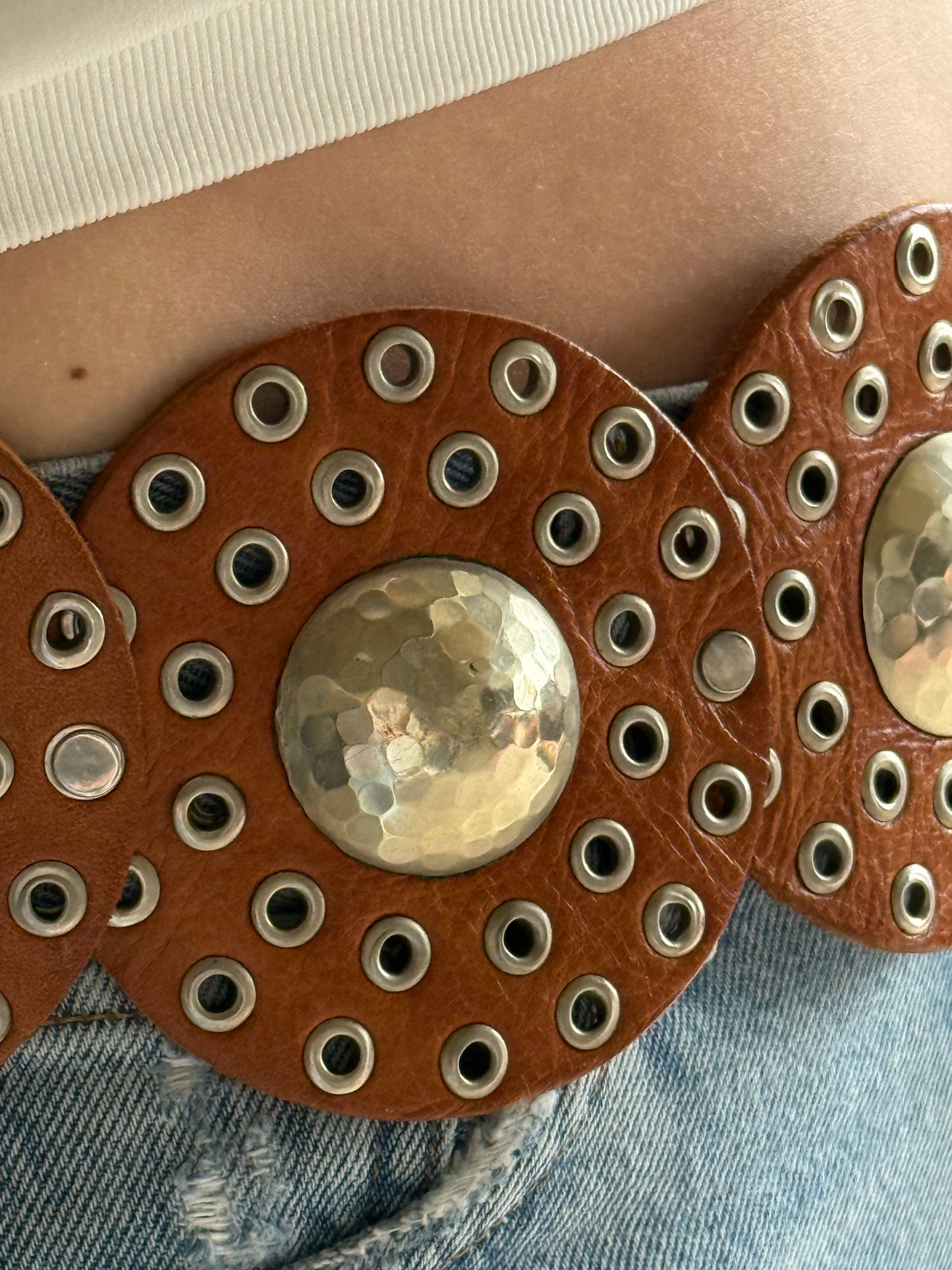 Vintage Western Leather + Metal Disc Belt