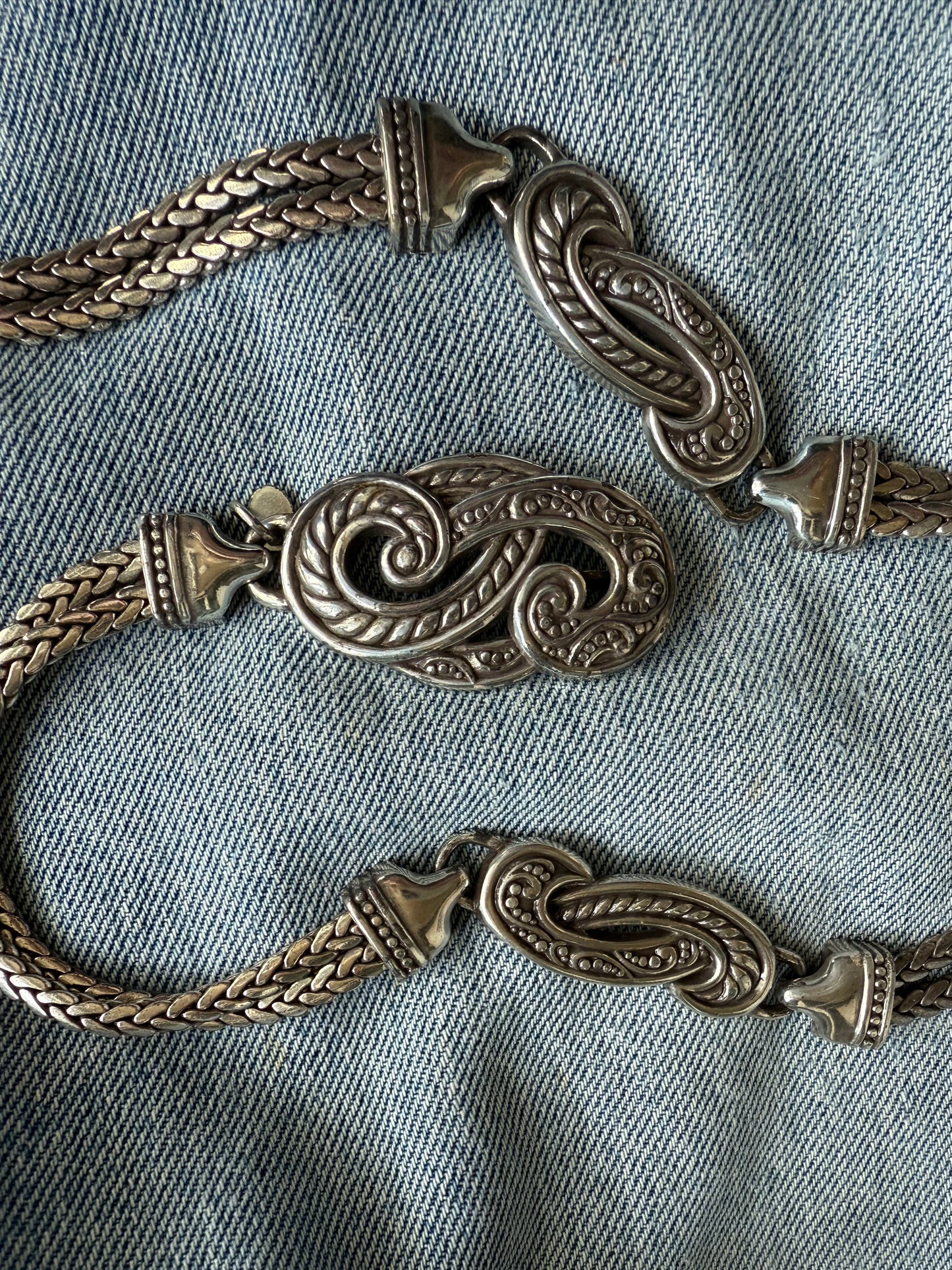 Vtg Braided Silver Chain Belt